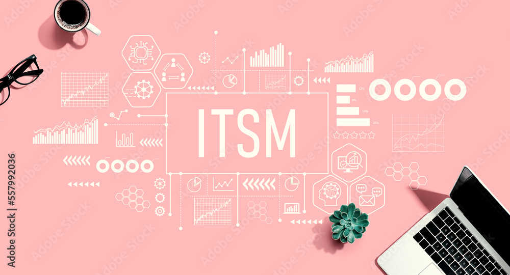 ITSM-信息技术服务管理主题，粉色背景为笔记本电脑