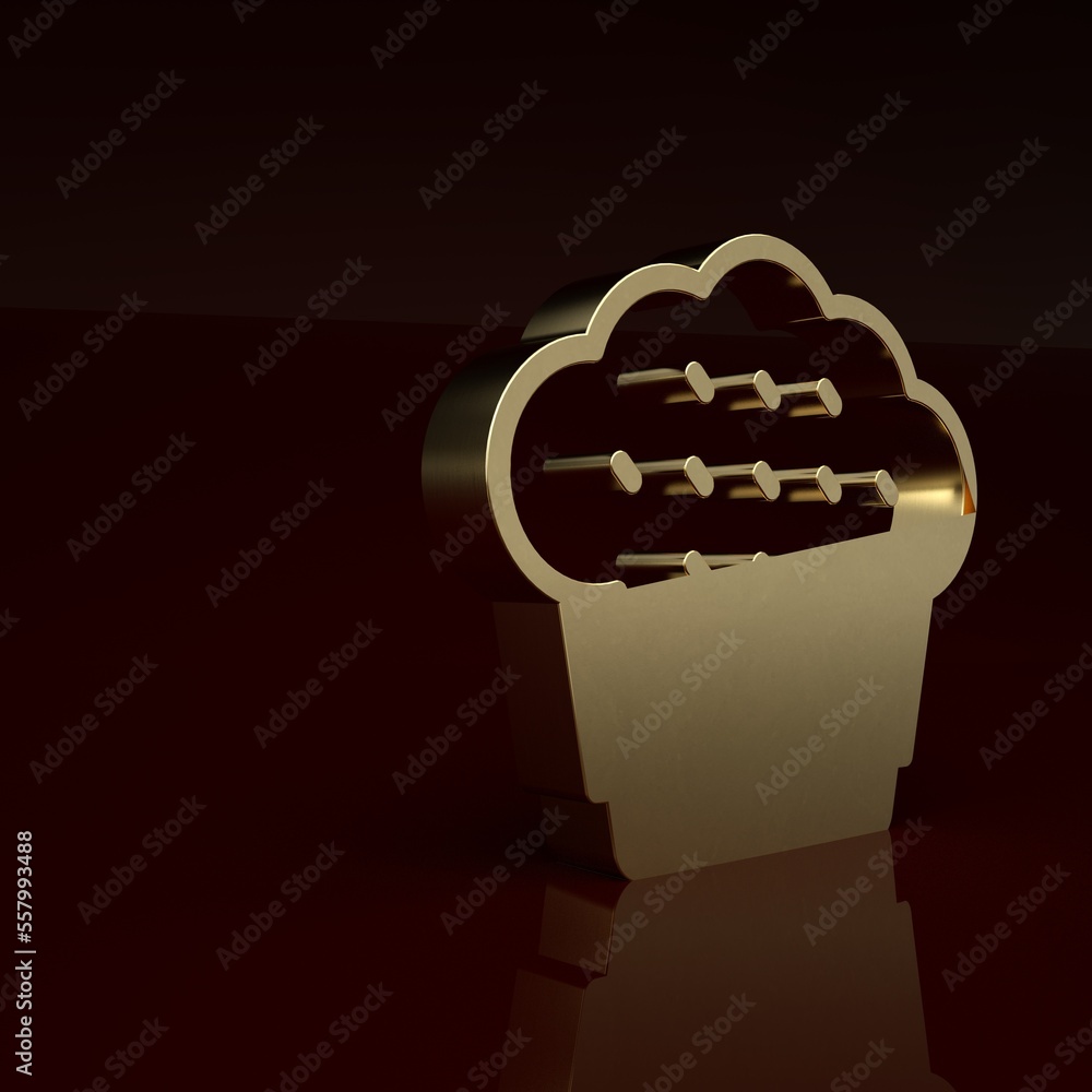 Gold Muffin icon isolated on brown background. Minimalism concept. 3D render illustration