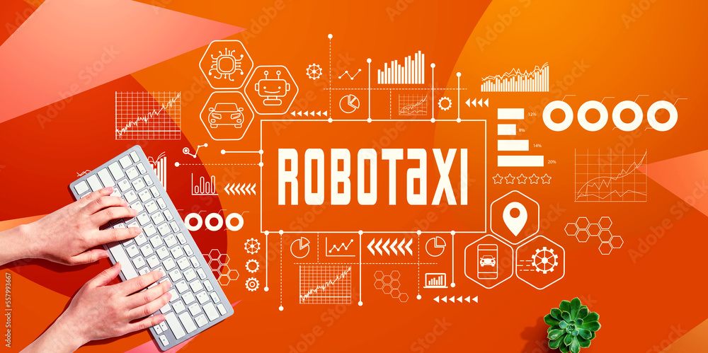 Robotaxi主题与使用电脑键盘的人