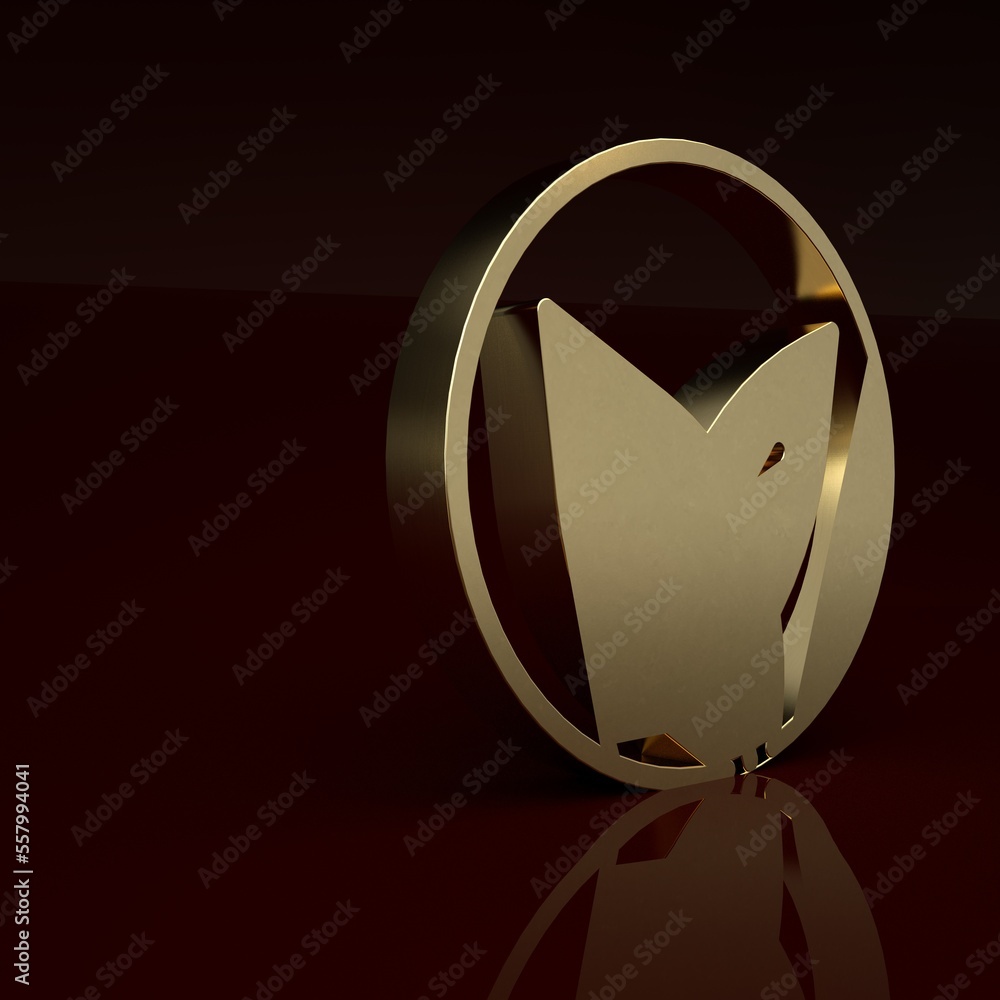 Gold Tea leaf icon isolated on brown background. Tea leaves. Minimalism concept. 3D render illustrat