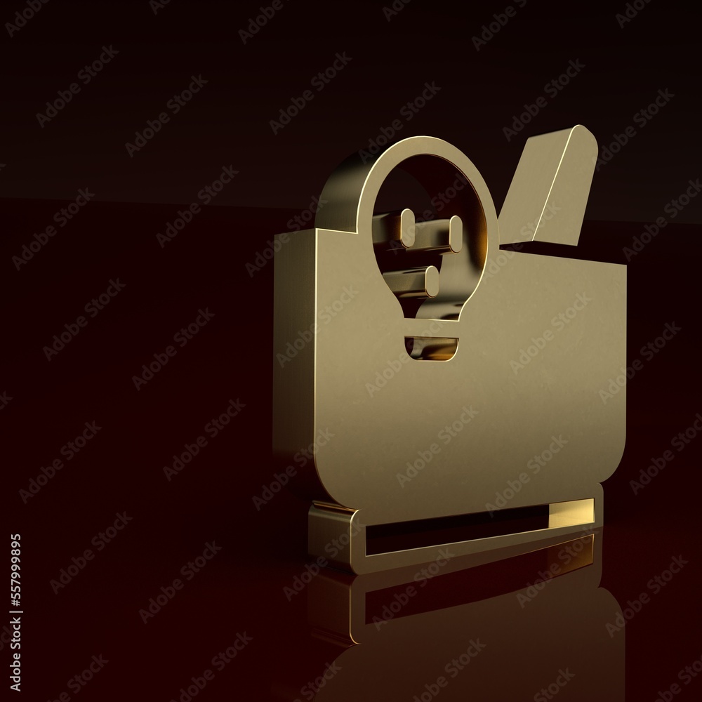 Gold Mortar and pestle icon isolated on brown background. Minimalism concept. 3D render illustration