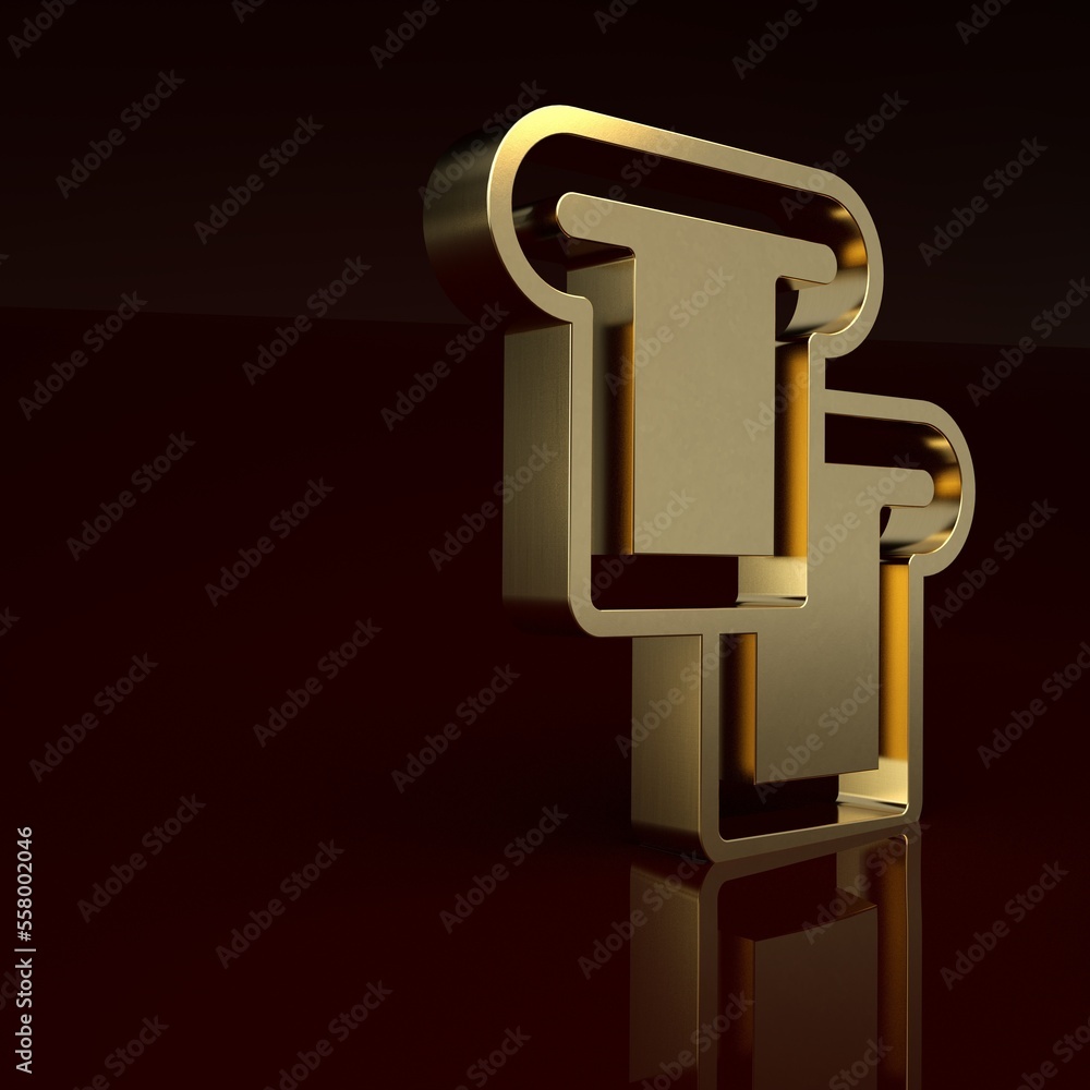 Gold Bread toast for sandwich piece of roasted crouton icon isolated on brown background. Lunch, din