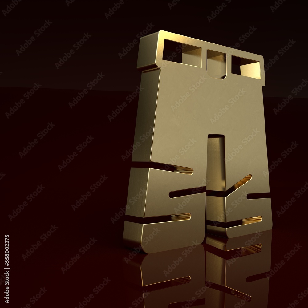 Gold Wide pants icon isolated on brown background. Trousers sign. Minimalism concept. 3D render illu