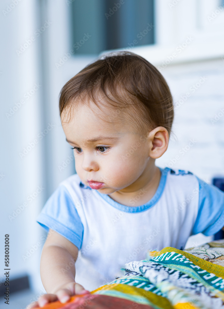 Image of sweet baby boy. Closeup portrait of child. Perfect caucasian infant