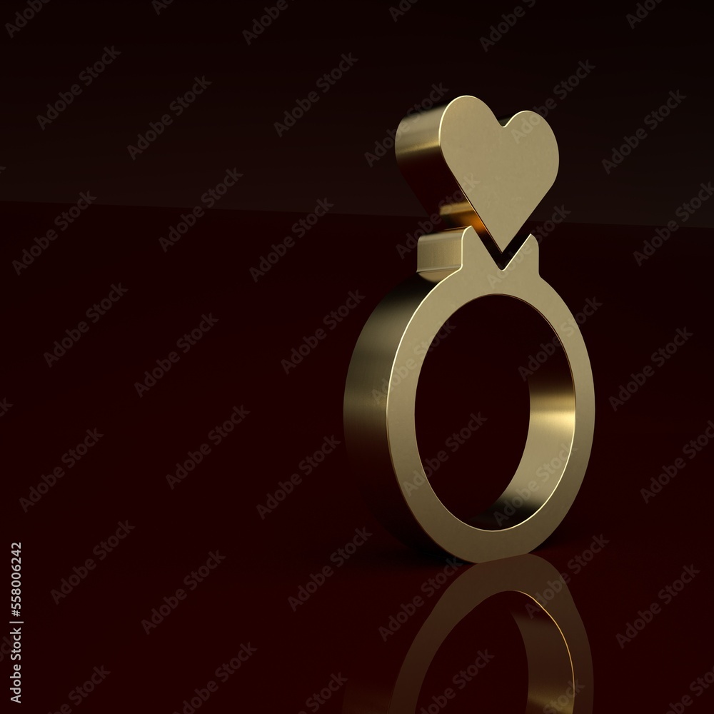 Gold Wedding rings icon isolated on brown background. Bride and groom jewelry sign. Marriage symbol.