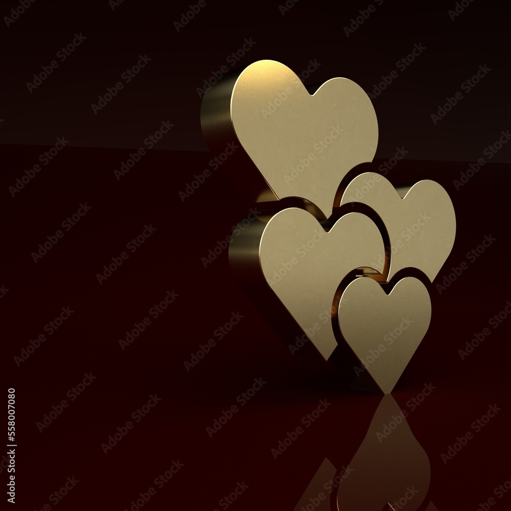 Gold Heart icon isolated on brown background. Romantic symbol linked, join, passion and wedding. Hap