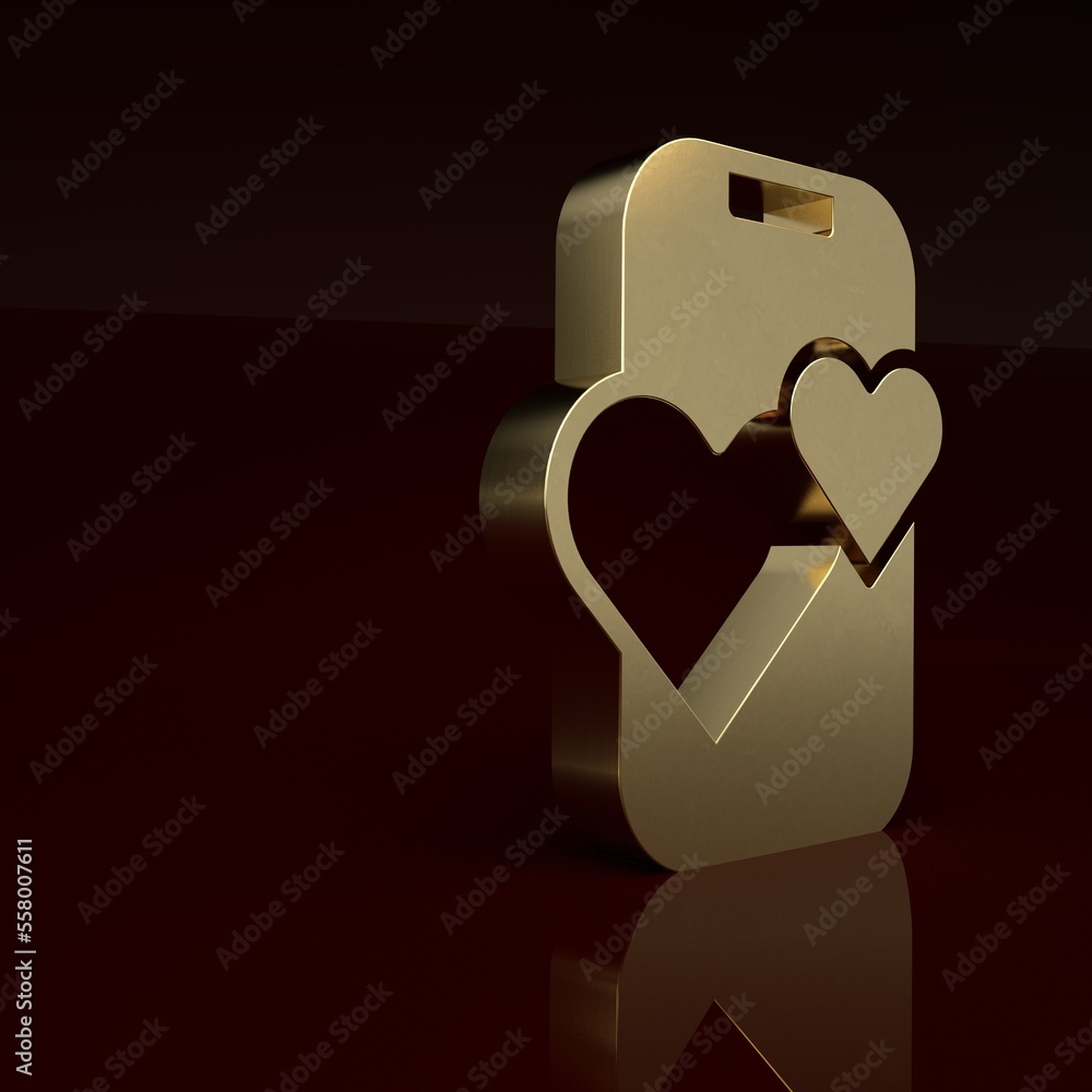 Gold Dating app online mobile concept icon isolated on brown background. Female male profile flat de