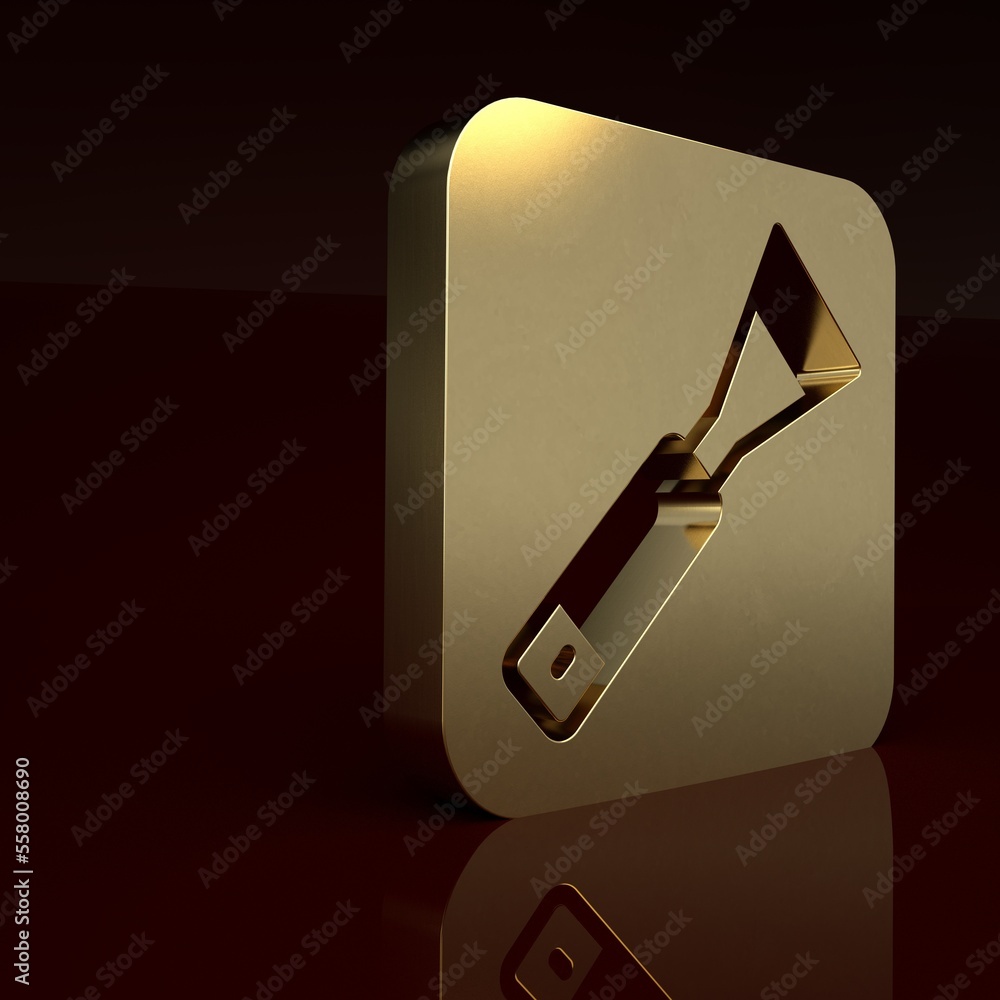 Gold Paint brush icon isolated on brown background. For the artist or for archaeologists and cleanin