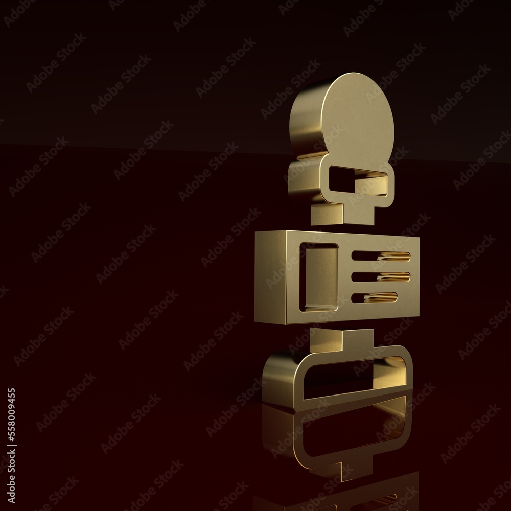 Gold Microphone icon isolated on brown background. On air radio mic microphone. Speaker sign. Minima