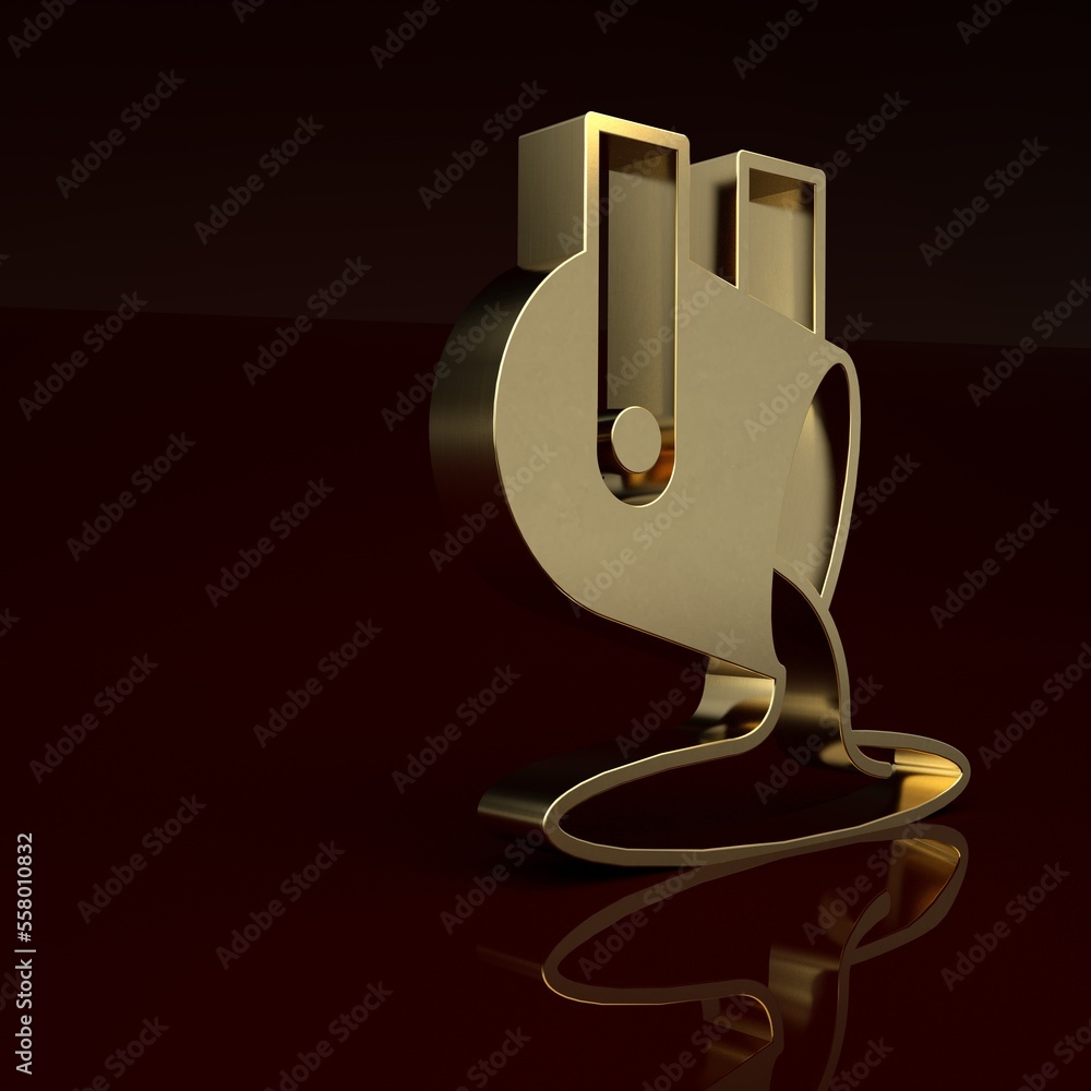 Gold Molten gold being poured icon isolated on brown background. Molten metal poured from ladle. Min