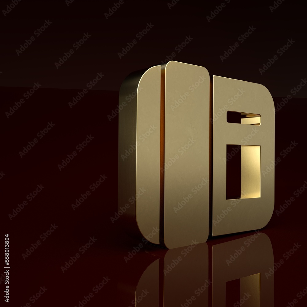 Gold Telephone handset icon isolated on brown background. Phone sign. Minimalism concept. 3D render 