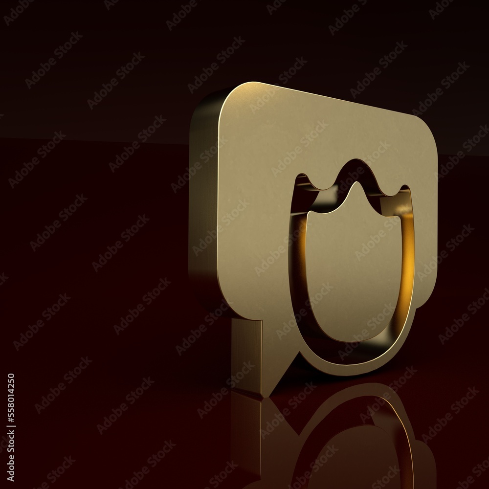 Gold Speech bubble chat icon isolated on brown background. Message icon. Communication or comment ch