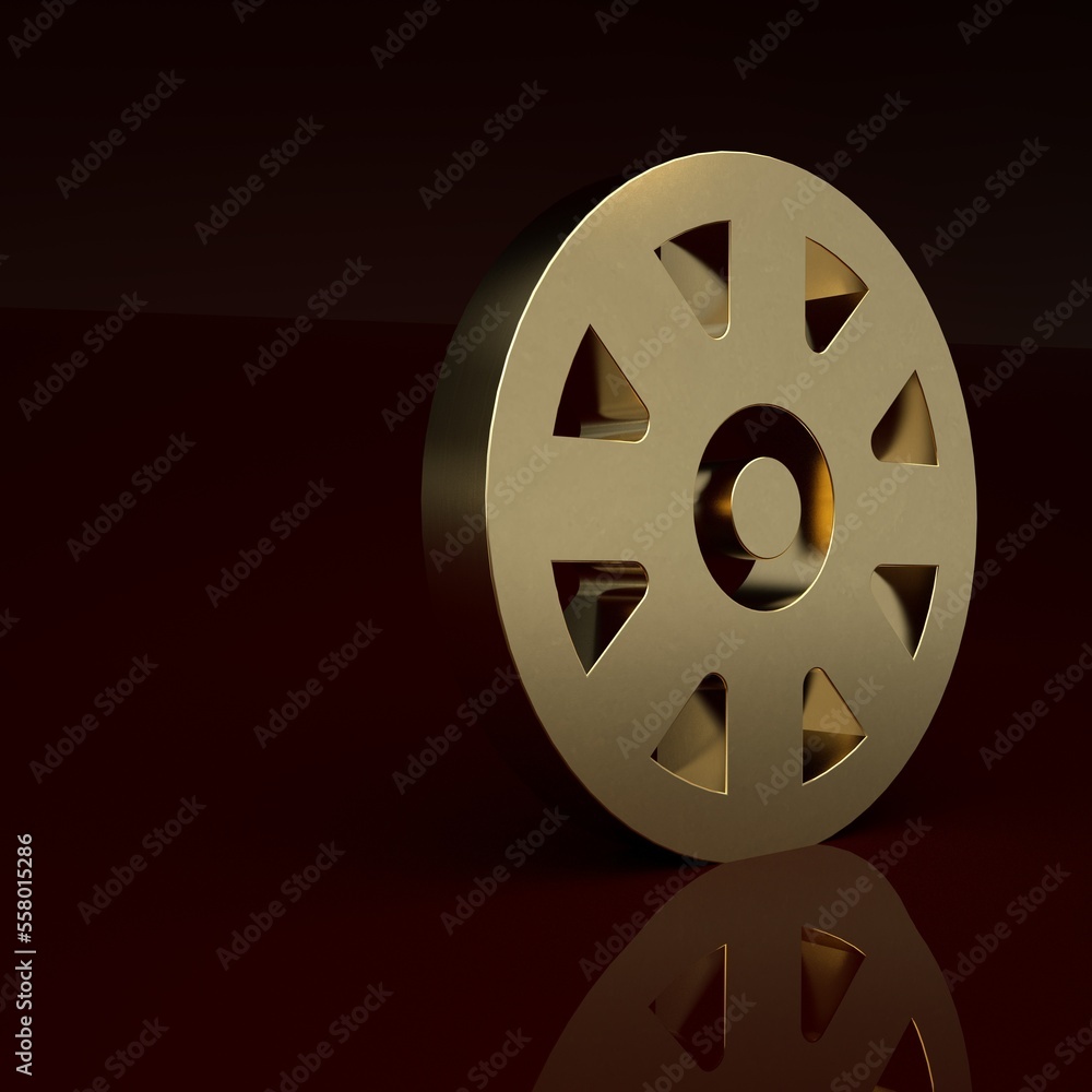 Gold Alloy wheel for car icon isolated on brown background. Minimalism concept. 3D render illustrati