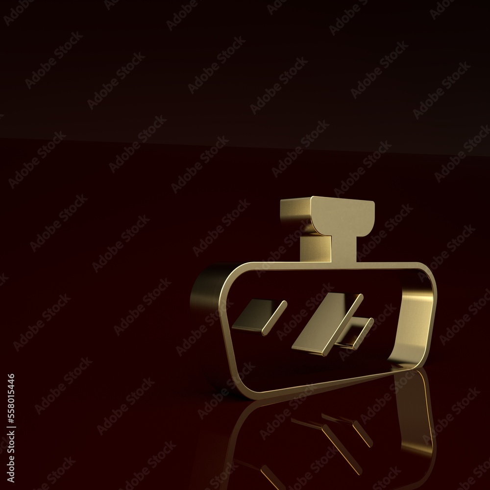 Gold Car mirror icon isolated on brown background. Minimalism concept. 3D render illustration