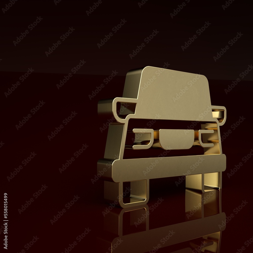 Gold Car icon isolated on brown background. Minimalism concept. 3D render illustration