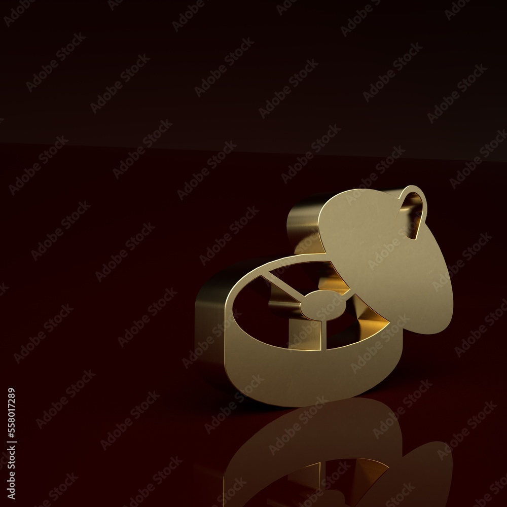 Gold Traditional Chinese tea ceremony icon isolated on brown background. Teapot with cup. Minimalism