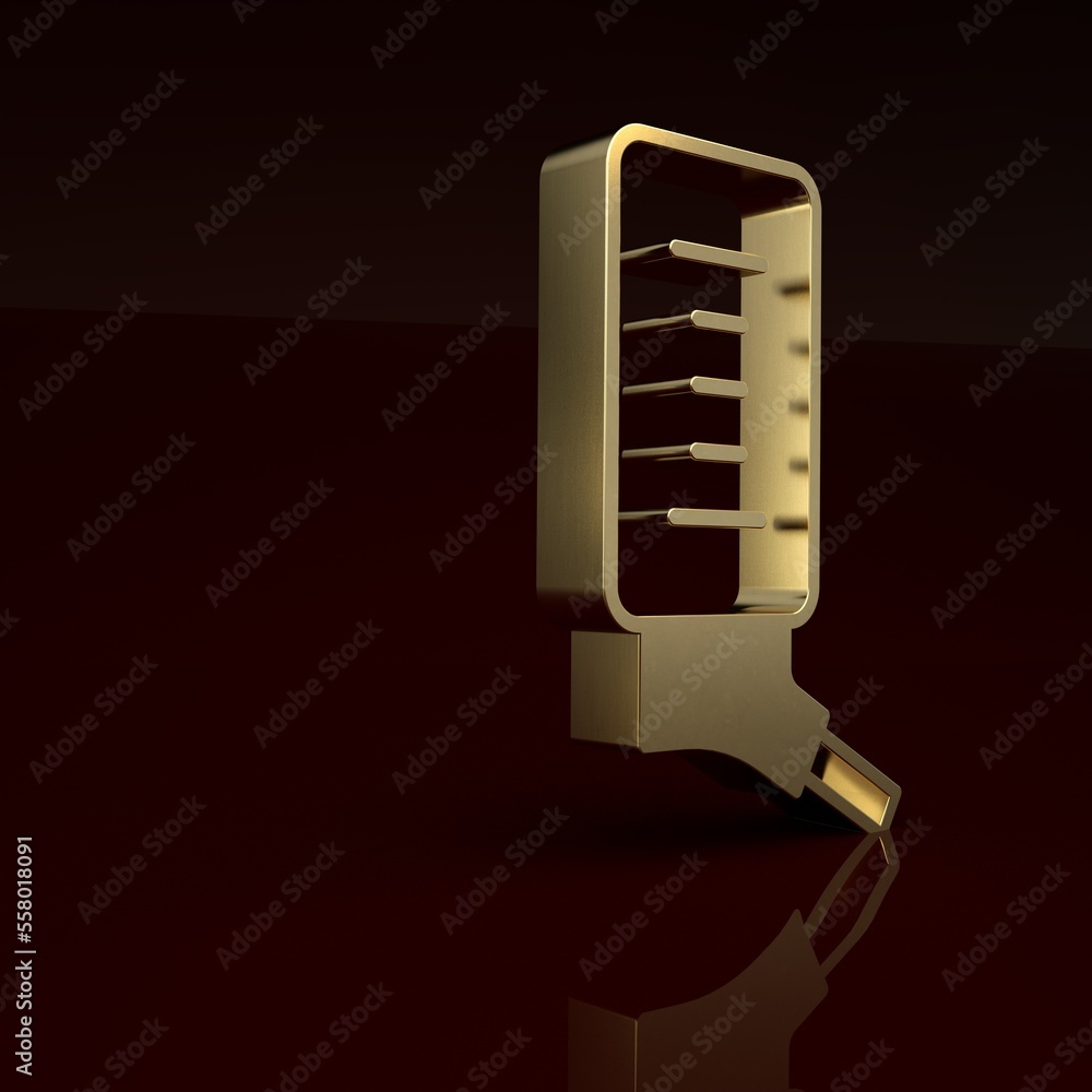 Gold Automatic drinker for small pets icon isolated on brown background. Minimalism concept. 3D rend