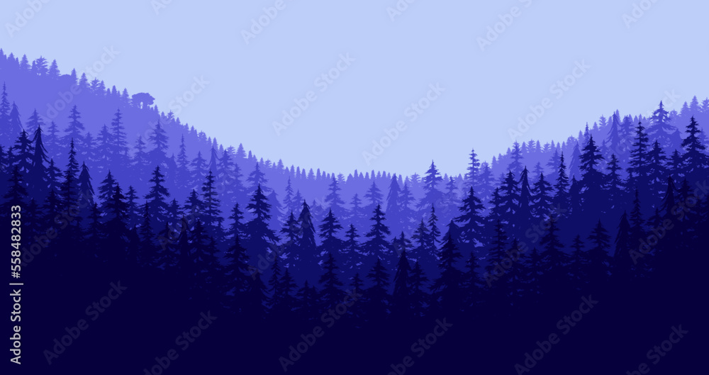 Dark forest background vector design elements in flat design