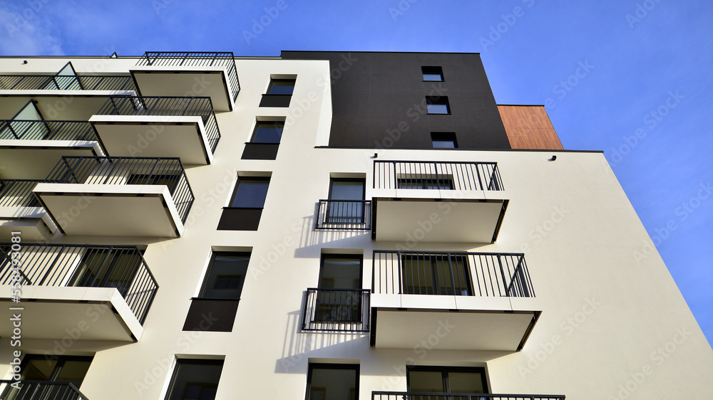 Apartments in residential complex. Housing structure at modern house.  Architecture for property inv