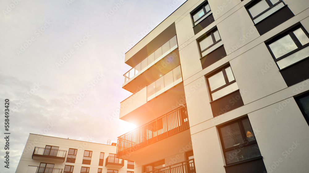 Apartments in residential complex. Housing structure at modern house.  Architecture for property inv