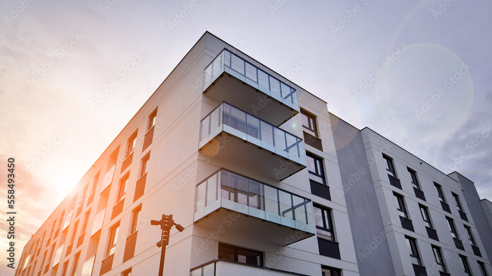 Apartments in residential complex. Housing structure at modern house.  Architecture for property inv