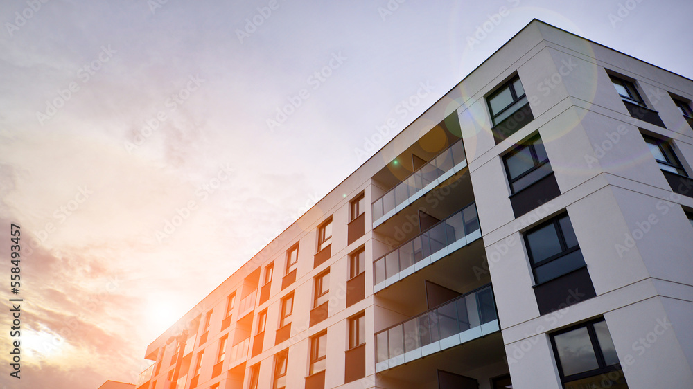 Apartments in residential complex. Housing structure at modern house.  Architecture for property inv