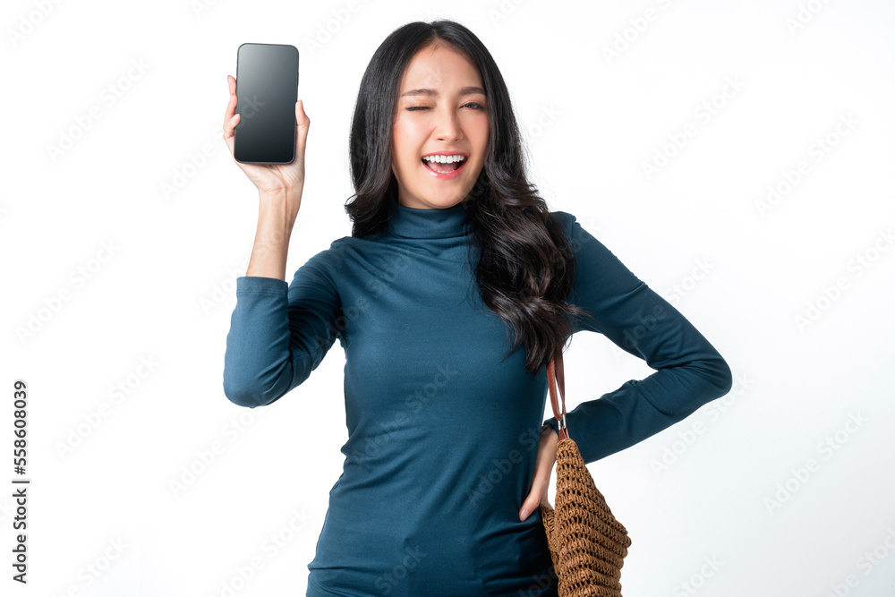 surprise sms celebrate message greeting from smartphone screen,happiness asian young adult woman han