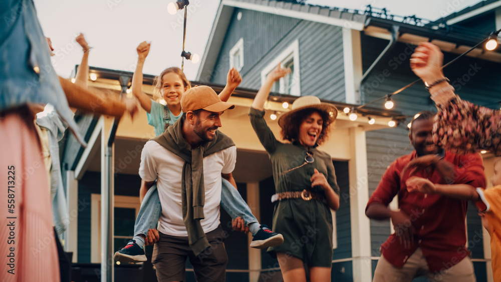 Portrait of a Beautiful Multiethnic Female Dancing and Having Fun on a Porch of a Residential Home. 