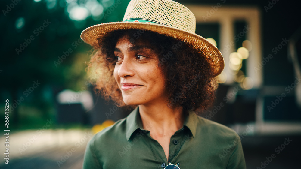 Portrait of a Happy Multiethnic Female Smiling Sincerely, Laughing and Looking to the Side. Young Fe