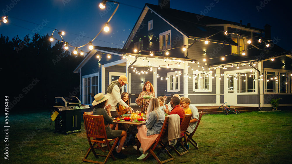 Group of Multiethnic Diverse People Having Fun, Sharing Stories with Each Other and Eating at Outdoo