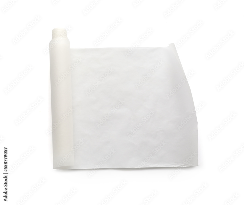 Roll of baking paper on white background