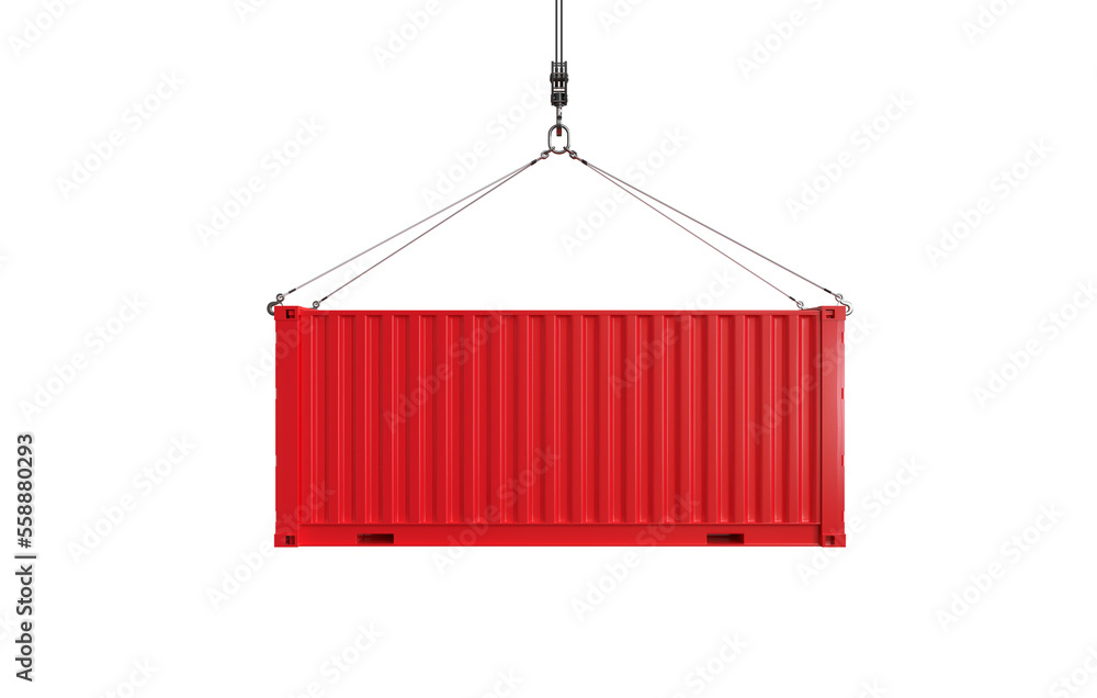 Red cargo container on transparent background, PNG file