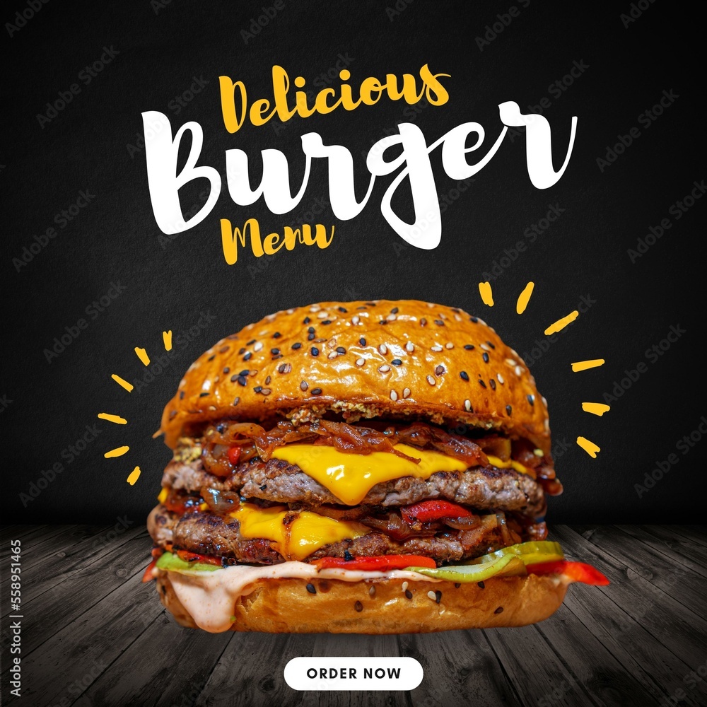 Black Collage Burger Instagram促销设计广告和社交媒体帖子。