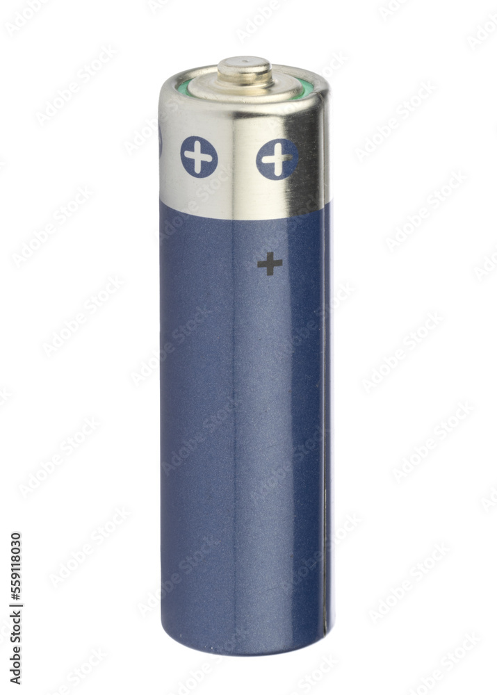 One AA battery isolated on white, with clipping path