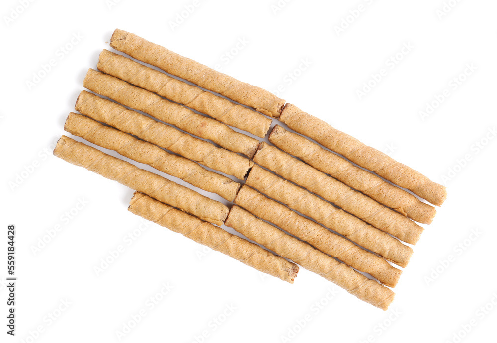 Tasty wafer rolls isolated on white background