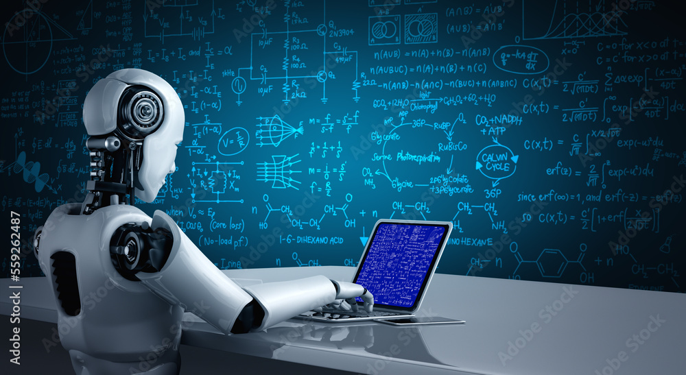 Mathematic equations and modish formula on computer screen showing concept of science and education 