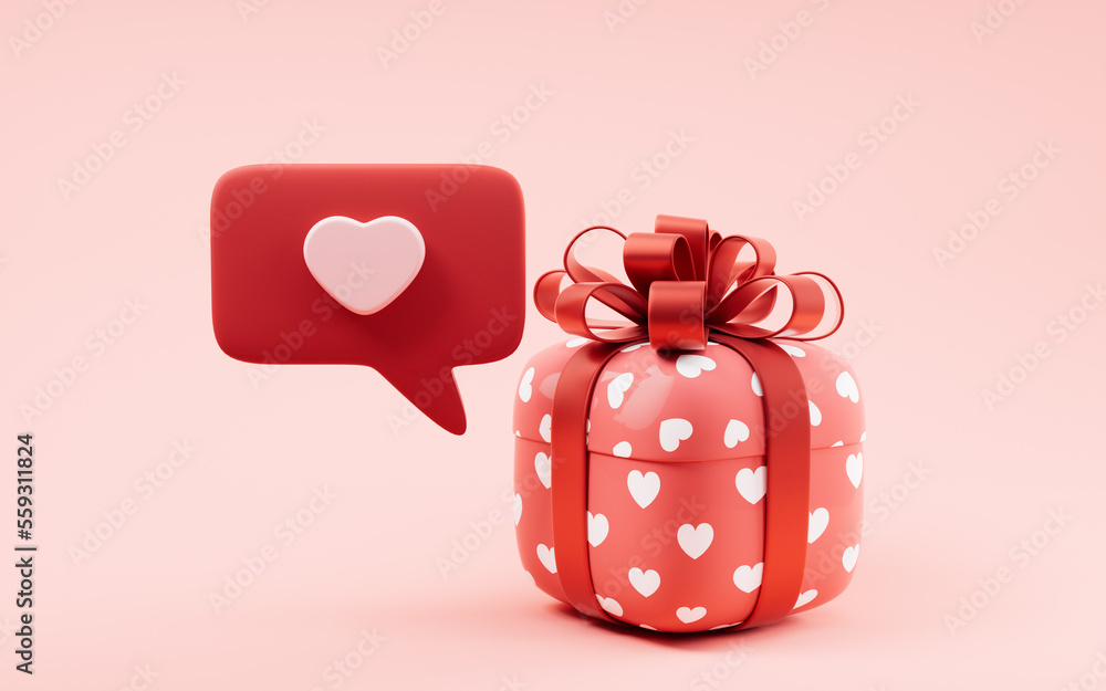 Gift box and love heart, festival celebration, 3d rendering.