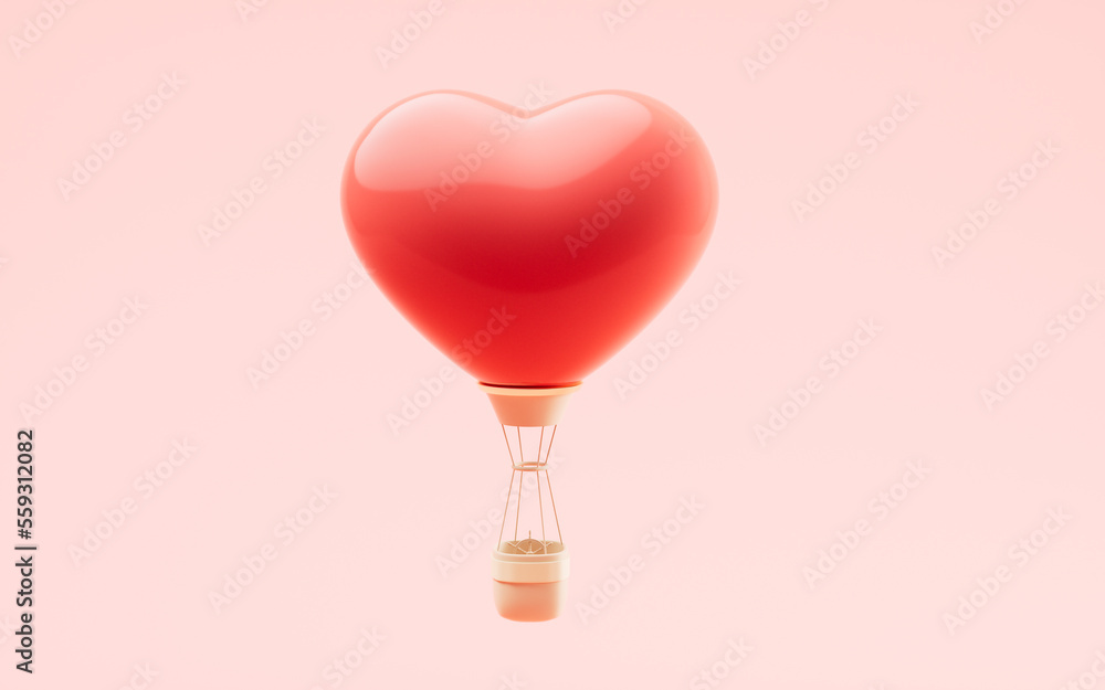 Love heart with 3d cartoon style, festival celebration, 3d rendering.