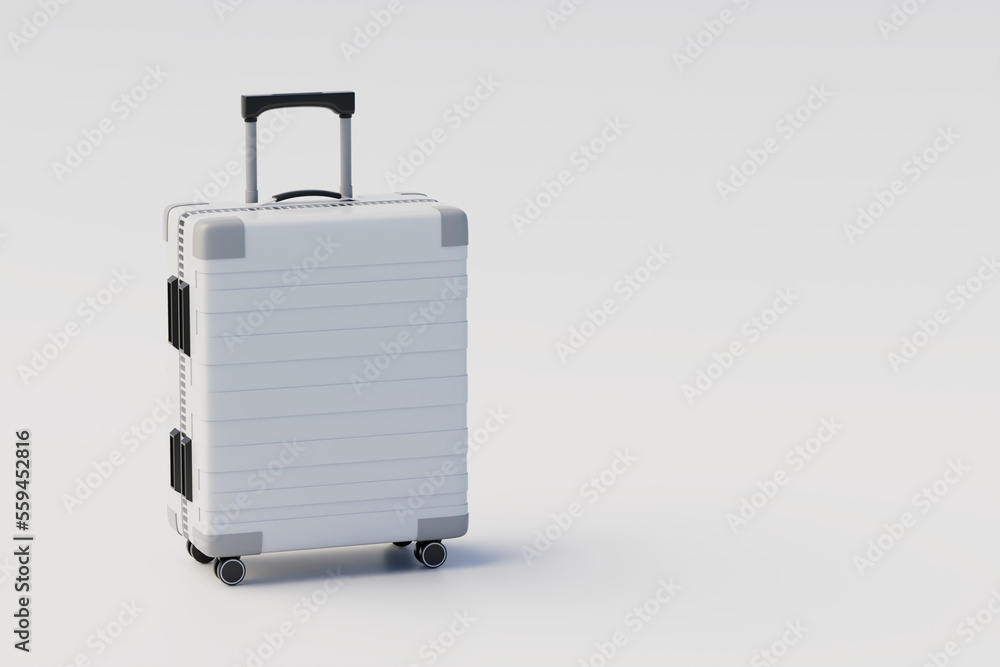 Minimalistic concept suitcase or luggage mockup on white background. 3D Rendering