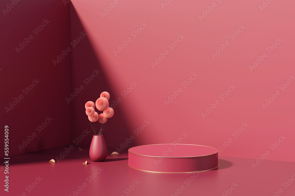 3D rendering abstract red platform podium product presentation background