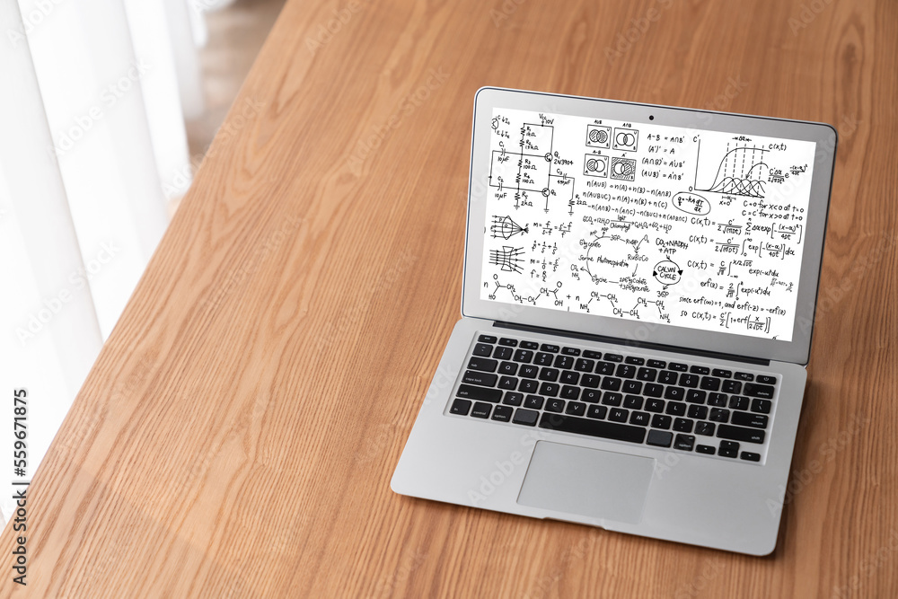 计算机屏幕上显示科学和教育概念的数学方程和时髦公式