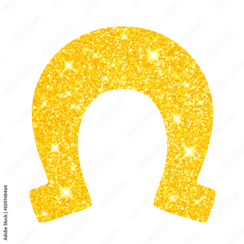 Horseshoe in gold color with glitter effect. The sparkling horseshoe is a symbol of good luck and a 