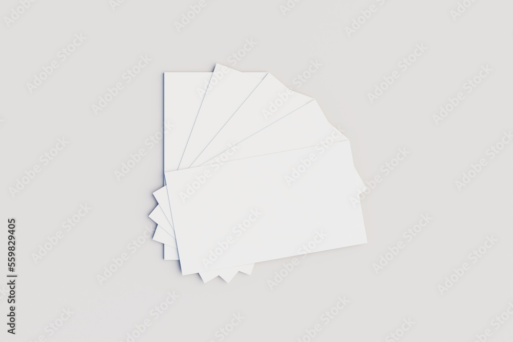 Minimal business visiting card mockup in hand fan disposition concept on white background psd. 3D Re