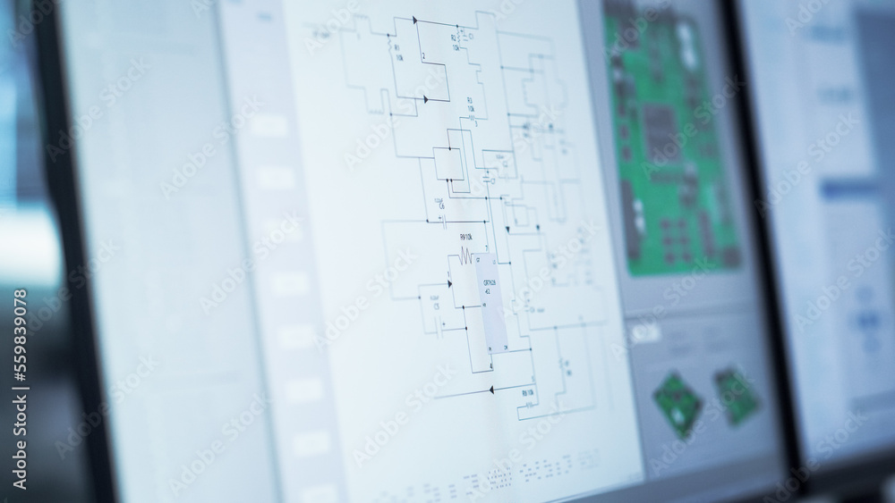 Close Up of a Computer Monitor Screen with Software Utility Tool with Digital Electronic Diagram of 