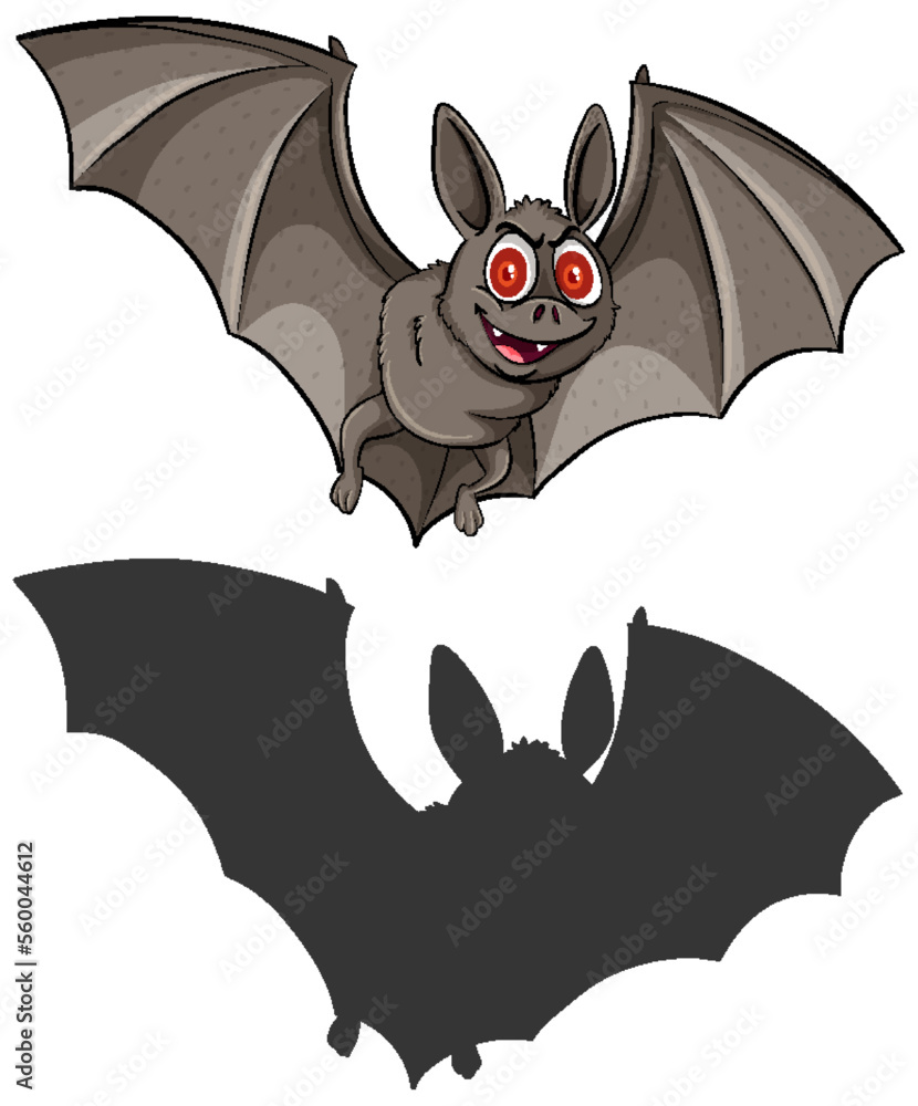 Cartoon bat with its silhouette