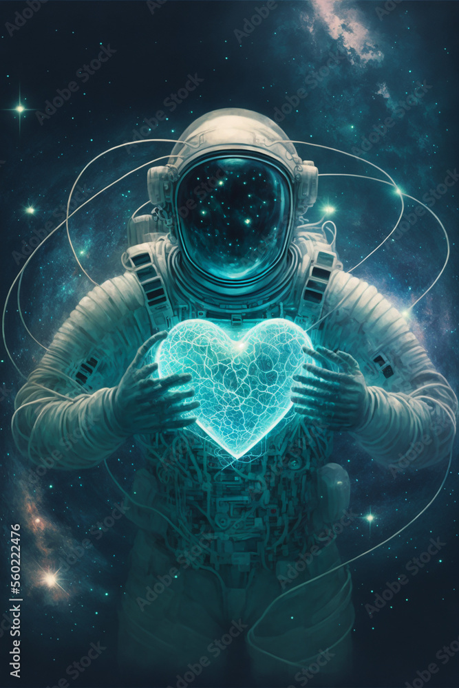 Astronaut wish you a happy Valentine, Generative Ai