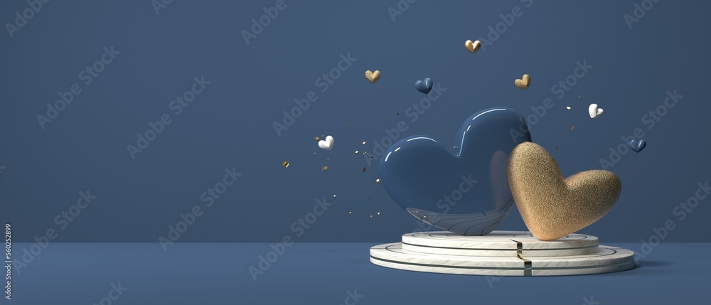 Hearts with podiums - Appreciation and love theme - 3D render