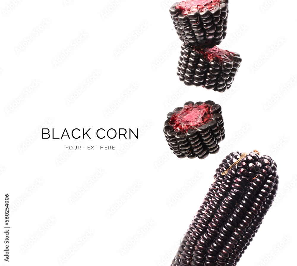 Creative layout made of purple corn on the white background. Flat lay. Food concept. Macro  concept.