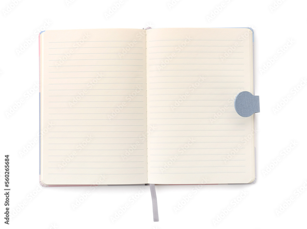 Open notebook isolated on white background