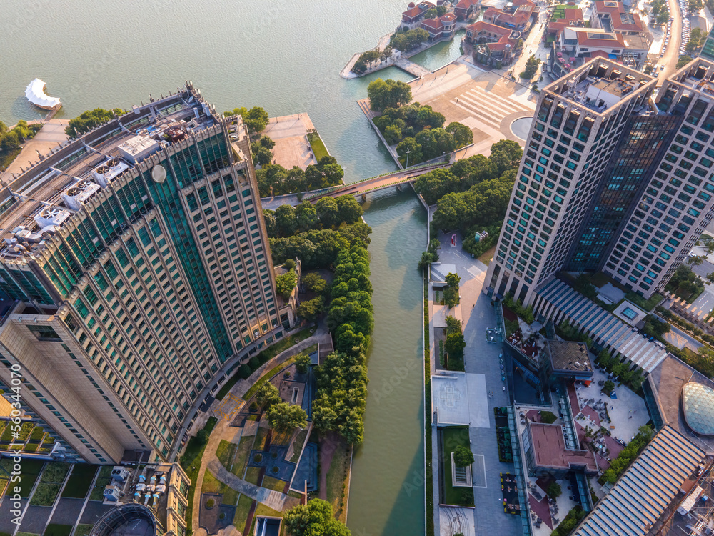 Aerial photography of Suzhou Jinji Lake CBD urban buildings